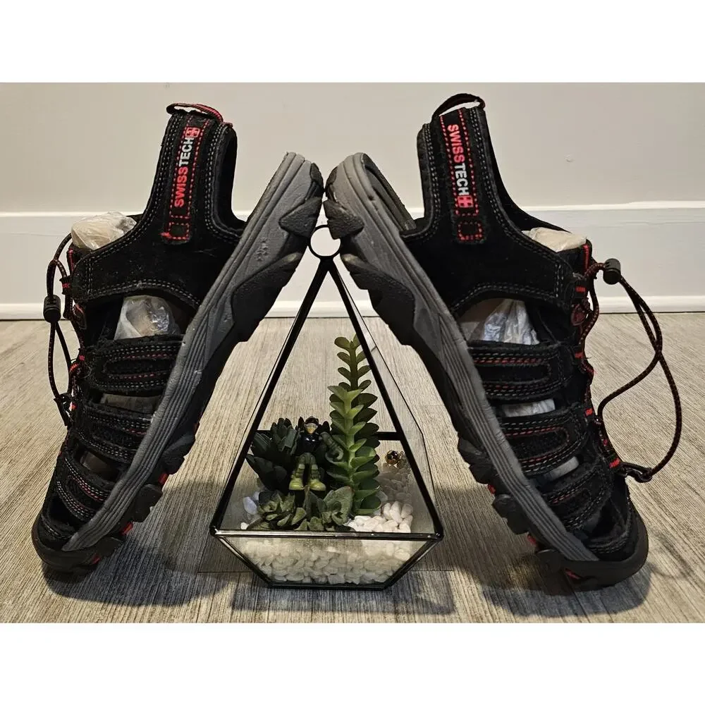 Swiss Tech Men's Bumptoe Fisherman Sport Sandals Black Red Size 8 Closed Toe